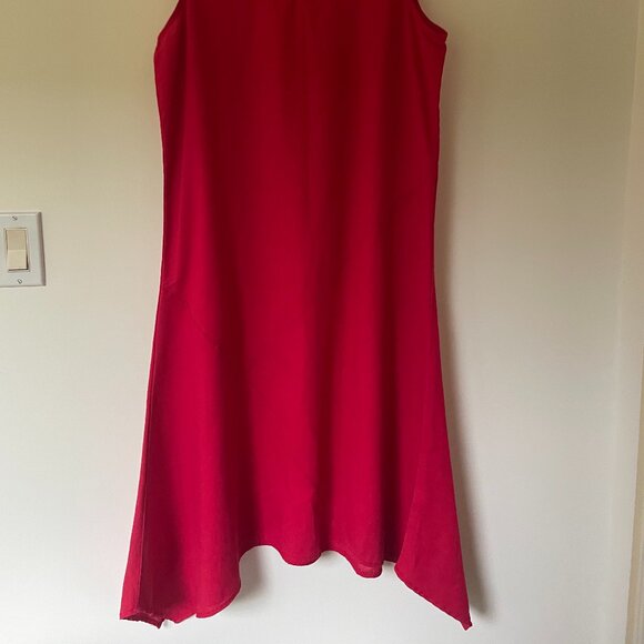 Linen blend red asymetrical midi summedress - viscose / linen / poly - Like new - Picture 2 of 6